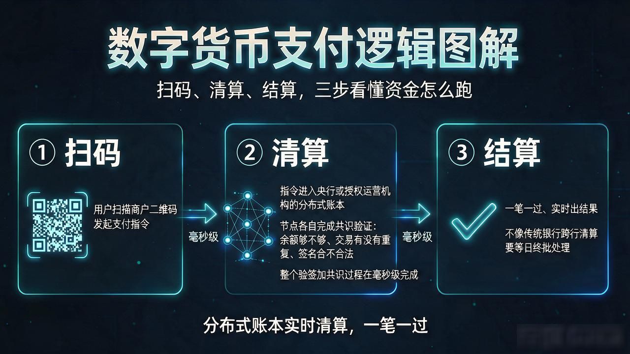 数字货币支付逻辑图解：扫码、清算、结算，三步看懂资金怎么跑