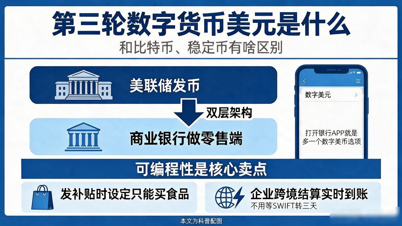 第三轮数字货币美元是什么,和比特币、稳定币有啥区别