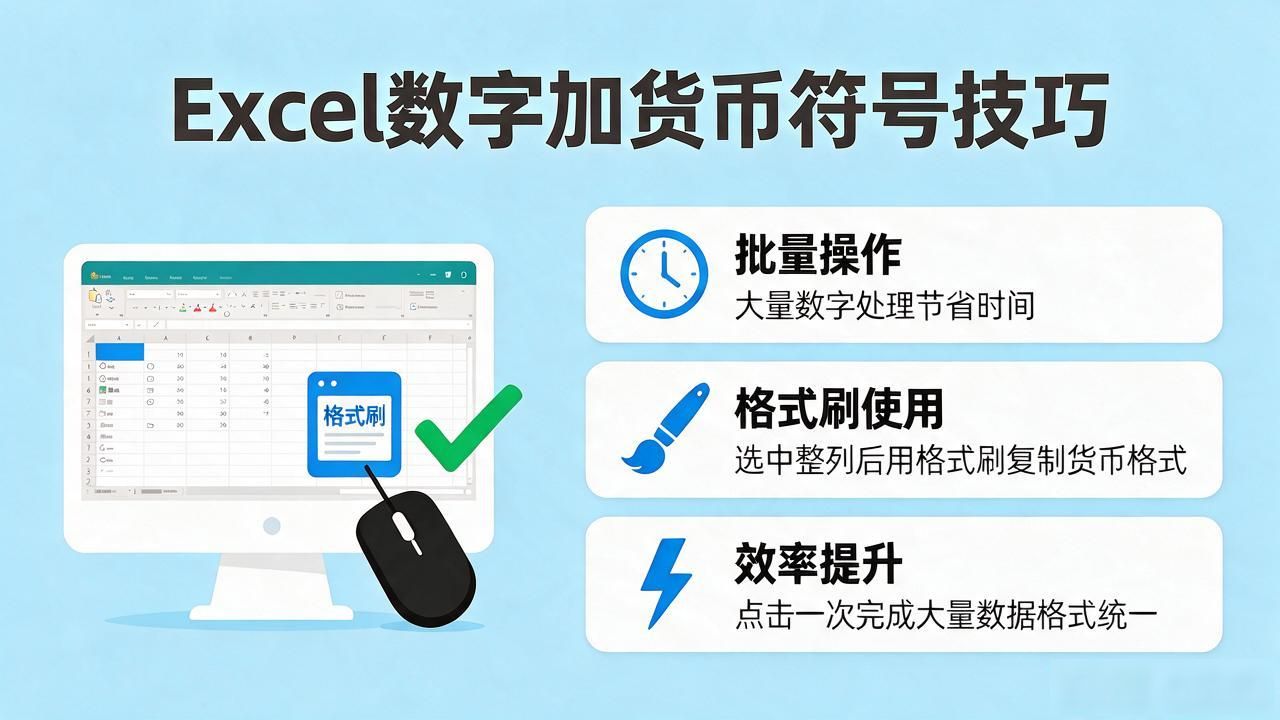Excel数字一键加货币符号，财务表格快速设置技巧